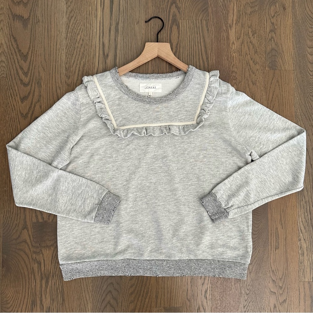 The Great The Shrunken Ruffle Bib Sweatshirt in Heather Grey Size 2 / Medium